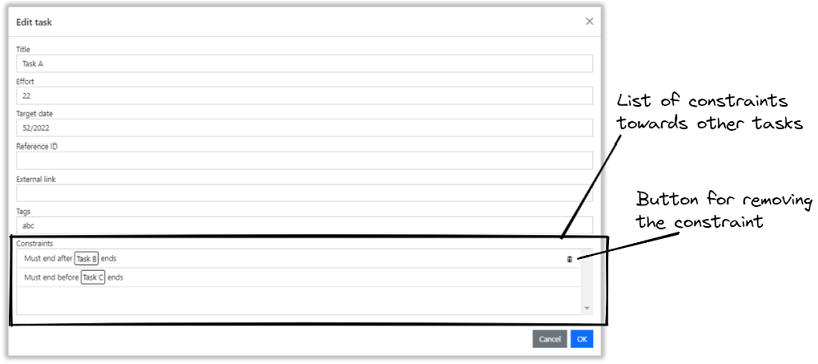 The dialog for editing a task