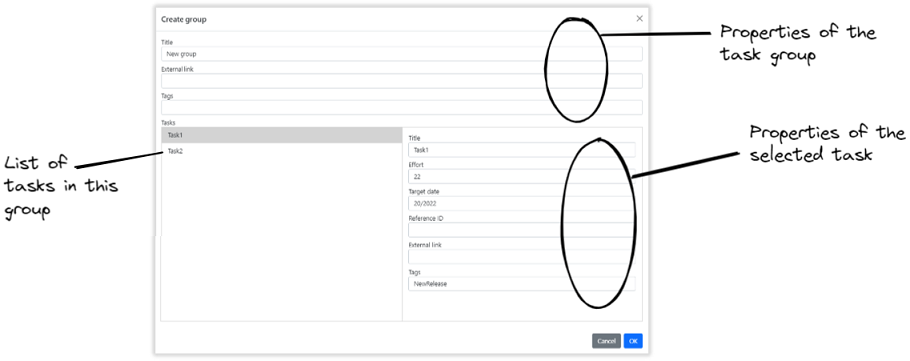 The dialog for creating a task group